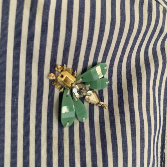J. Crew RARE Blue / White Striped Button Up w Bug details - Picture 7 of 12